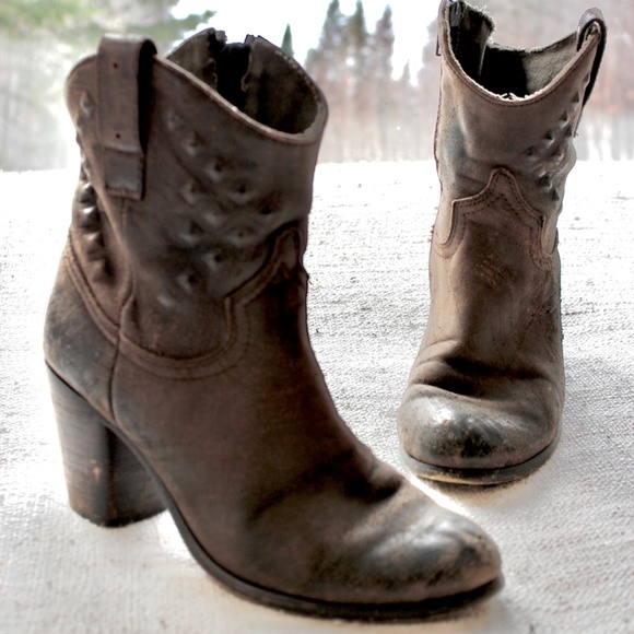 Replay Vintage Distressed Black/Brown Leather Ankle Boots - Picture 1 of 7